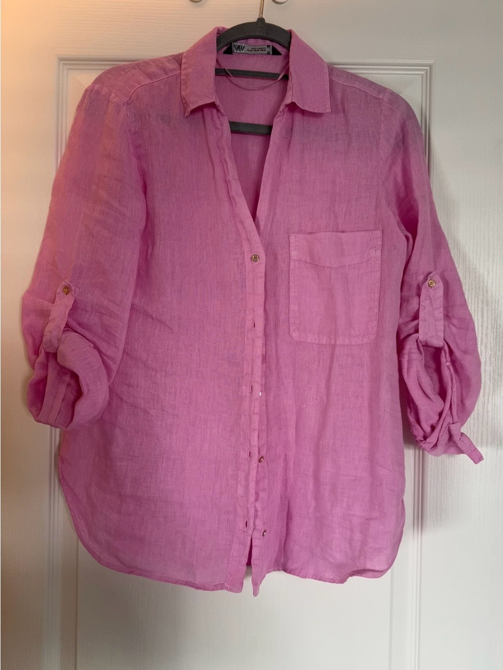 Zara Pink Lightweight Button-Up Linen Shirt